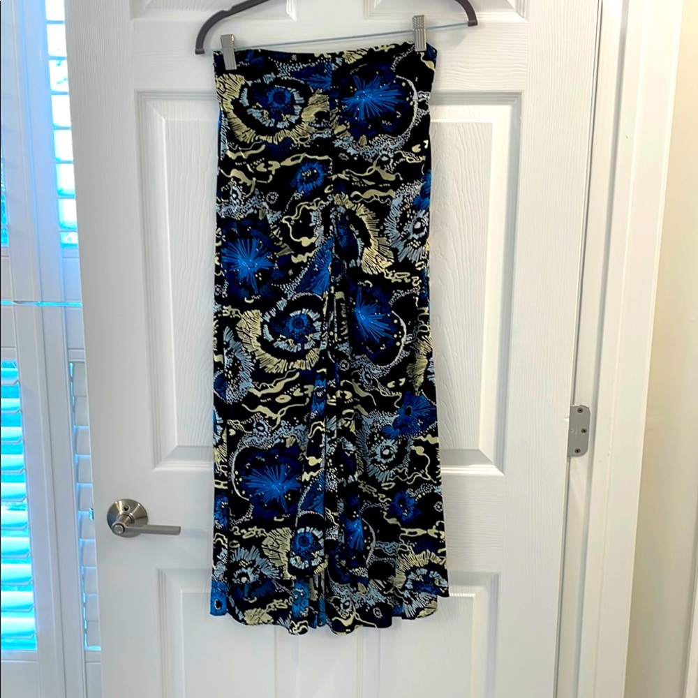 ALC silk abstract-floral long skirt in blue, black, white and cream